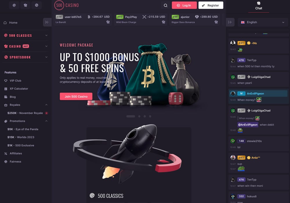 500 Casino Homepage