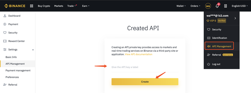 Create Binance API 